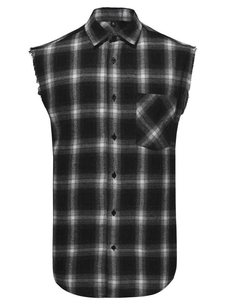 Cross-Border Men's Plaid Sleeveless Shirt with Tassel Design