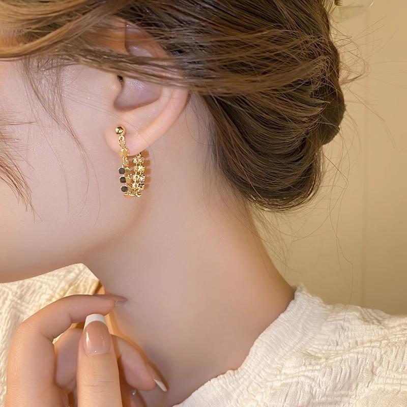Gold unique sequined fringed earrings niche cold wind stud earrings light luxury earrings earrings tide