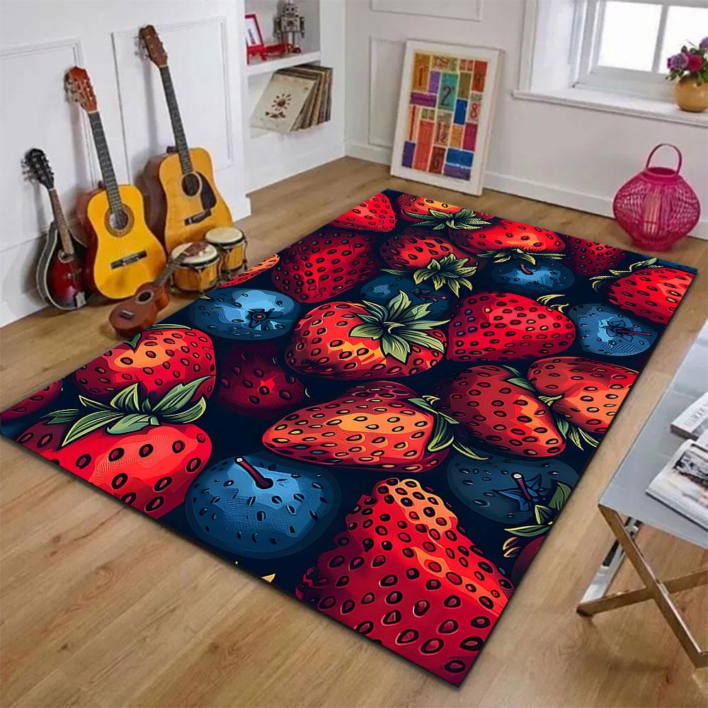Strawberries and Blueberries Pattern Patterned Carpet, Suitable As a Non Slip Play Mat for the Living Room and Bedroom Sofa