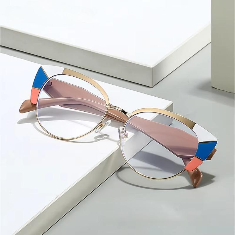 Europe and America Cat Eye Frame Anti-Blue Light Glasses Men Women Fashion Piece Together Color High Definition Eyeglasses