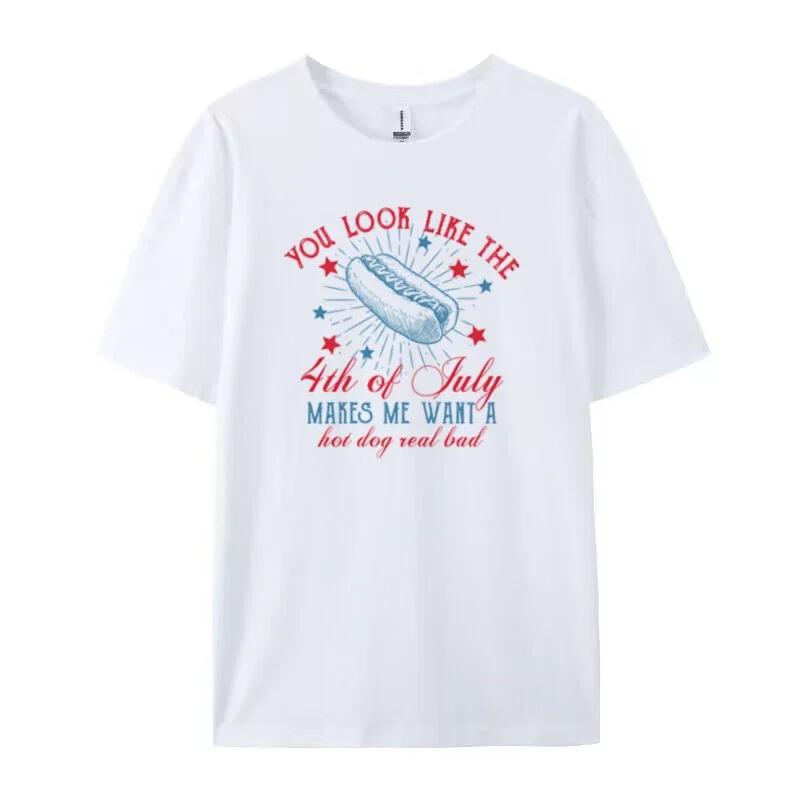 You Look Like the 4th of July Patriotic T Shirt Women Vintage Independence Day TShirts Funny Hot Dog Lover Shirt Unisex Tops