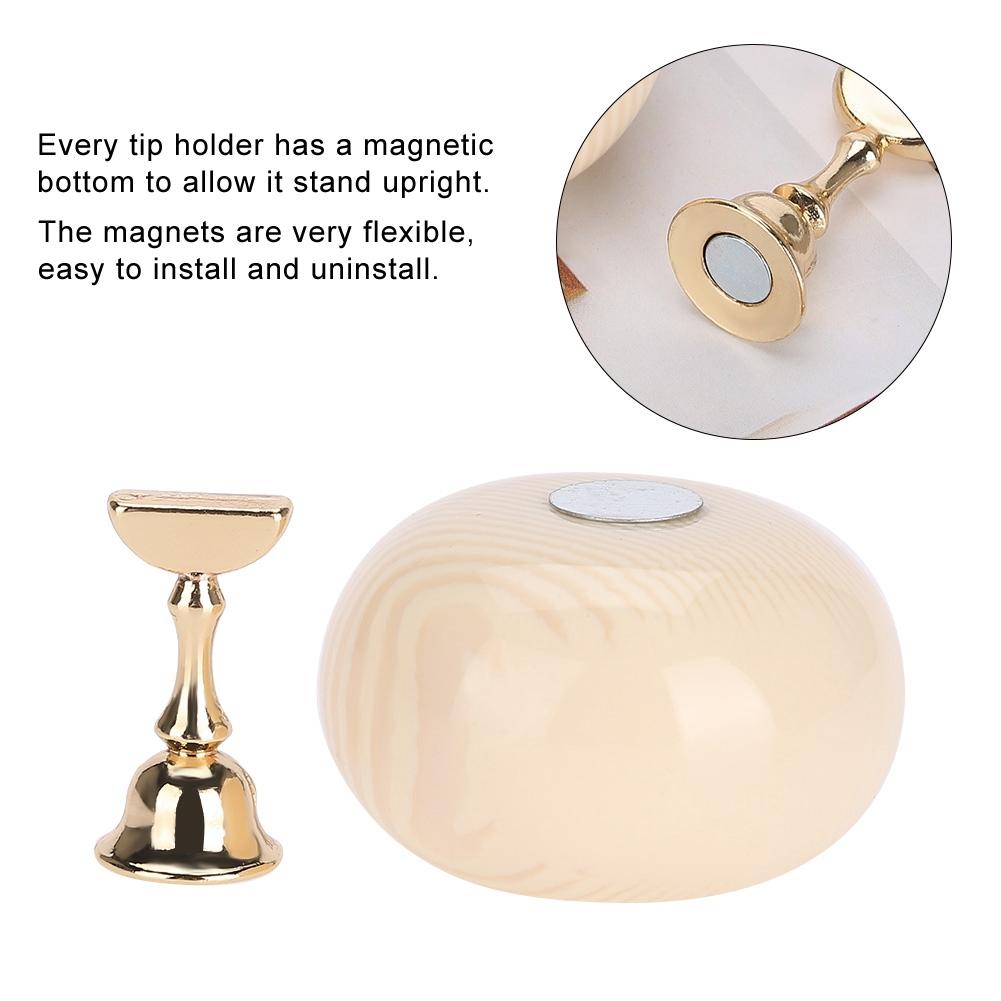 Manicure Display Practice Stand Shelf Nail Art Tip Holders Magnetic Golden Base Wooden Grain