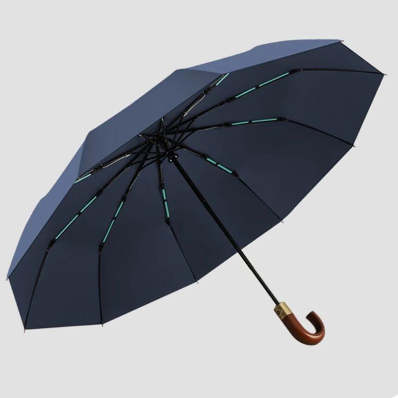 Luxury Big Golf Umbrella Woman Men Rain Waterproof, Folding Automatic Umbrella Windproof Strong,10 Ribs, Wooden Handle