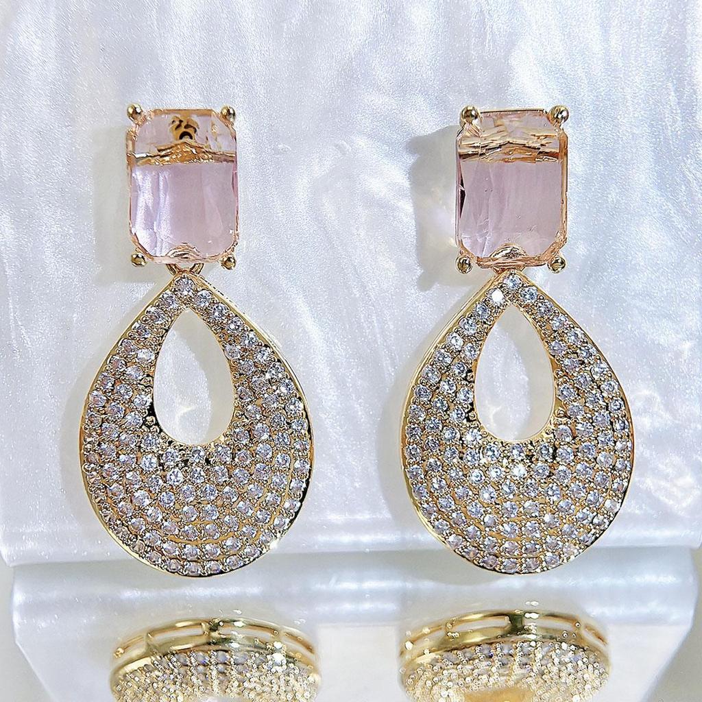 CMM Gjennomsiktig Lyseblå Rosa Cubic Zirconia Gylne Dråpe Øredobber Brudepike Brude Elskersmykker Beste Gave