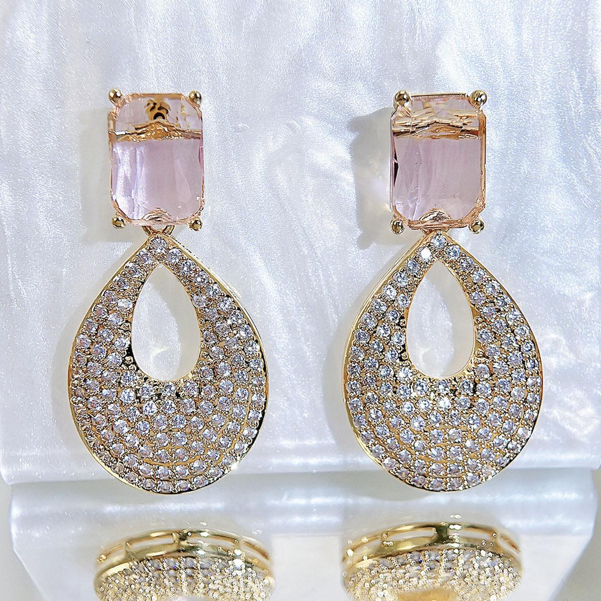 

CMM полупрозрачные светло-голубые розовые циркониевые золотые серьги-капли подружки невесты, свадебные украшения для влюбленных, лучший подарок светло-розовый