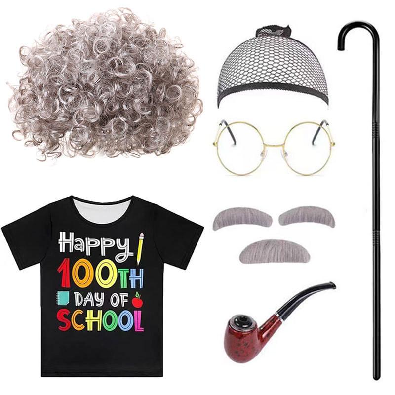 Versatile Grandpa Costume Wig Set For Children With Realistic Gray Hair Perfect For Cosplay