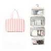 Portable Hanging Travel Toiletry Bag Striped 4-Fold Cosmetic Organizer with Hook Large Capacity Makeup Bag Outdoor