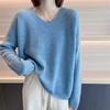 Trendy Long Sleeve Knitted Sweater Loose Collar Women's Autumn Winter Solid Color V-Neck Pullovers