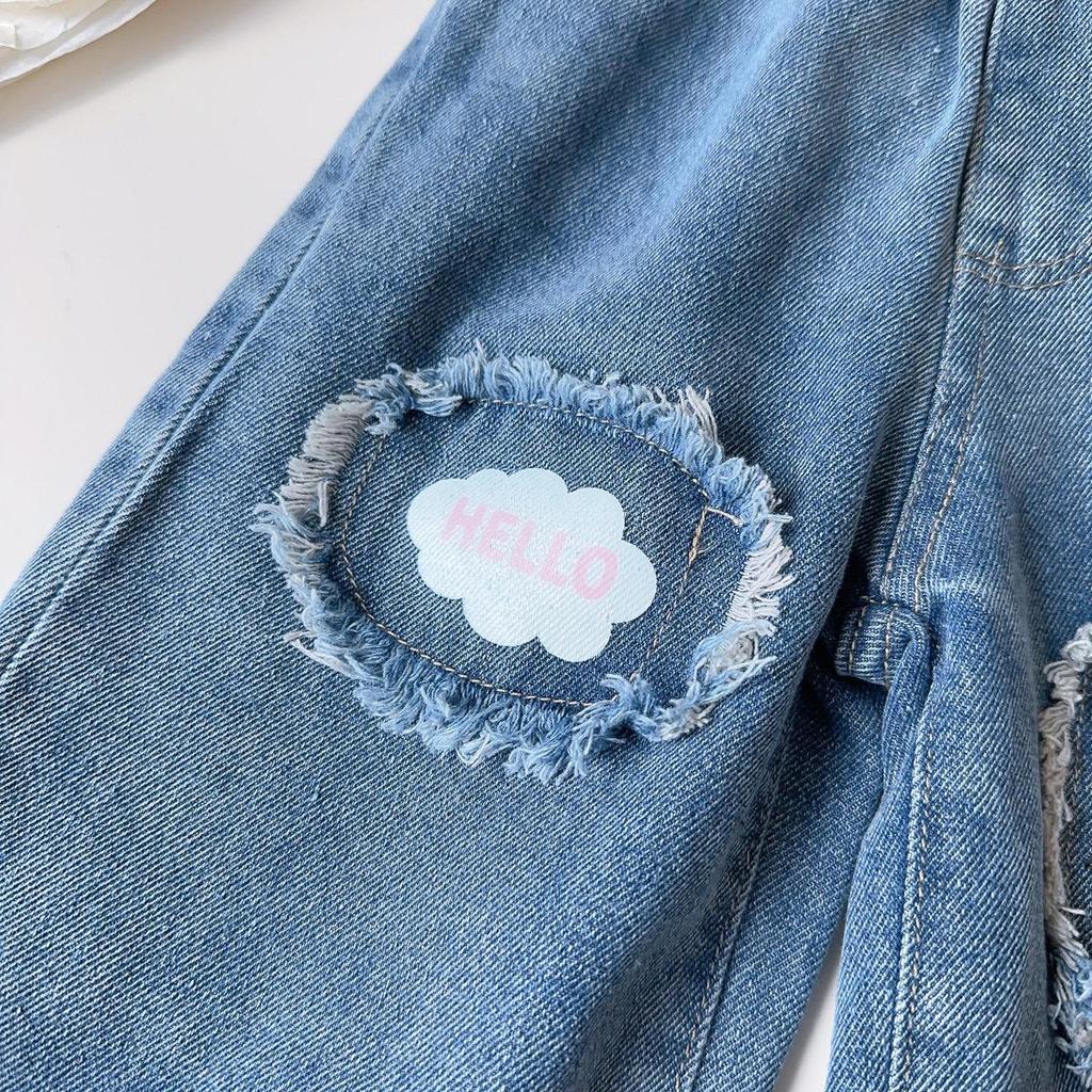 Korean Style Girls' Fashion Print Jeans - Spring/Autumn Edition, Casual & Versatile