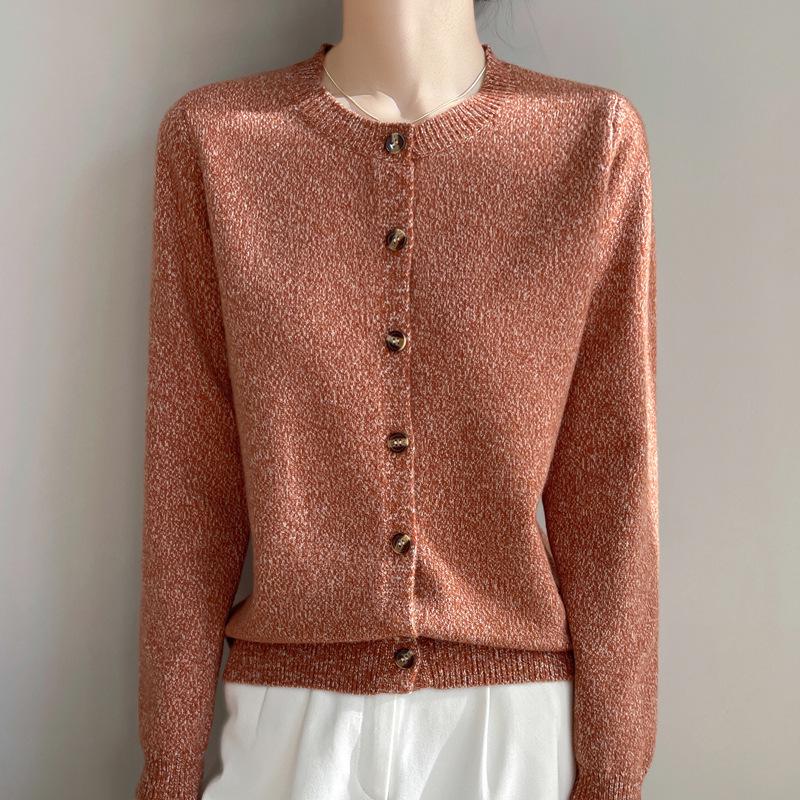 Spring 2025 Retro Velvet Round Neck Knit Cardigan - Space-Dyed Loose Fit for Women