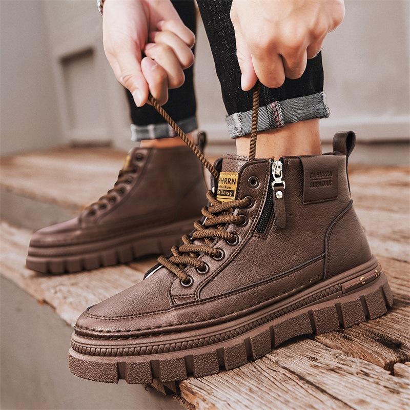 

Осенне-зимние высокие ботинки Мартин мужские, в британском стиле, рабочие ботинки-локомотивы, мужская повседневная трендовая обувь, на молнии, мужская обувь 2024 44