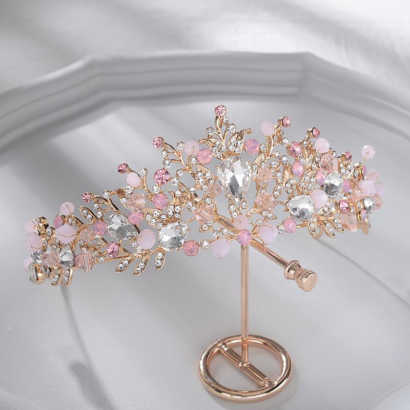 Lesní svatební ozdoba do vlasů, Ručně vyráběná křišťálová koruna v barokním stylu, Slitinové listové ozdoby do vlasů