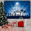 1pc Merry Christmas Nativity Scene Polyester Banner Starry Blue Night Sky Design Winter Holiday Party and Home Wall Decoration