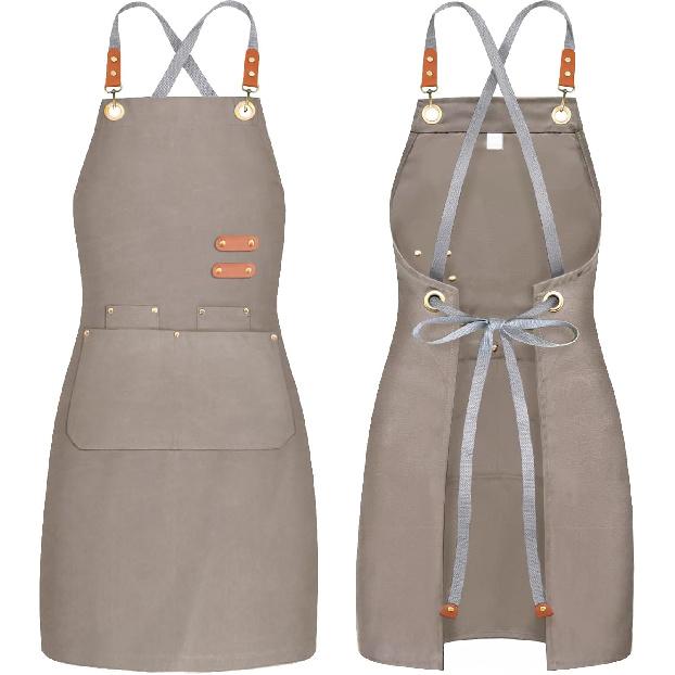 chef apron bib tool apron for man woman cross back straps with 4 pockets for kitchen cooking gardening baking working