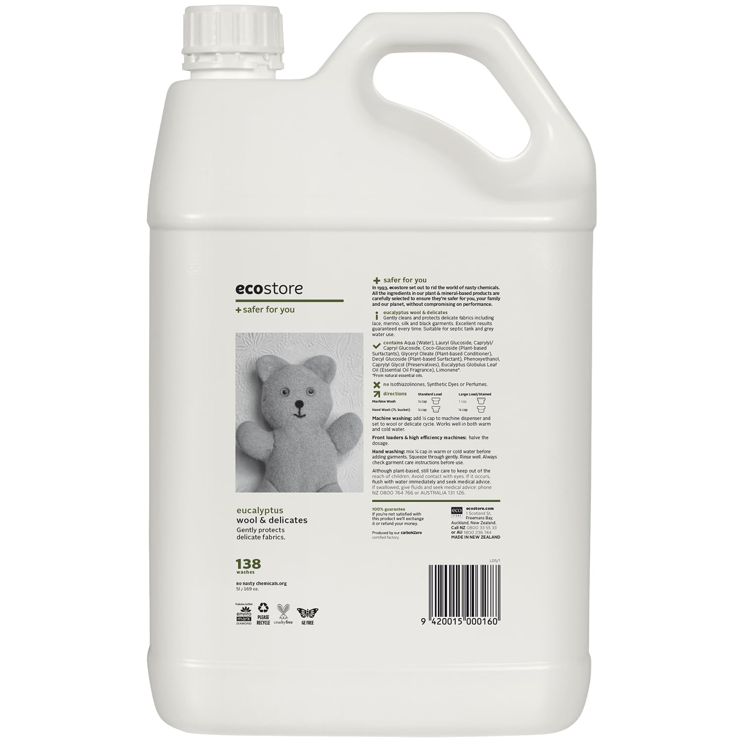 

ecostore Delicates Wool 5L Delicates Laundry Detergent for Delicates and Mild Detergent with Eucalyptus Scent & Wash, Refill, Detergent, Wool,