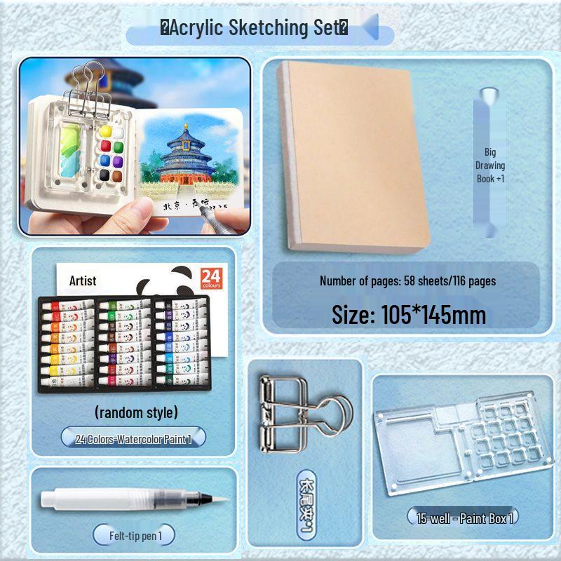 Children's Portable Watercolor Paint Set In Walnut Box
