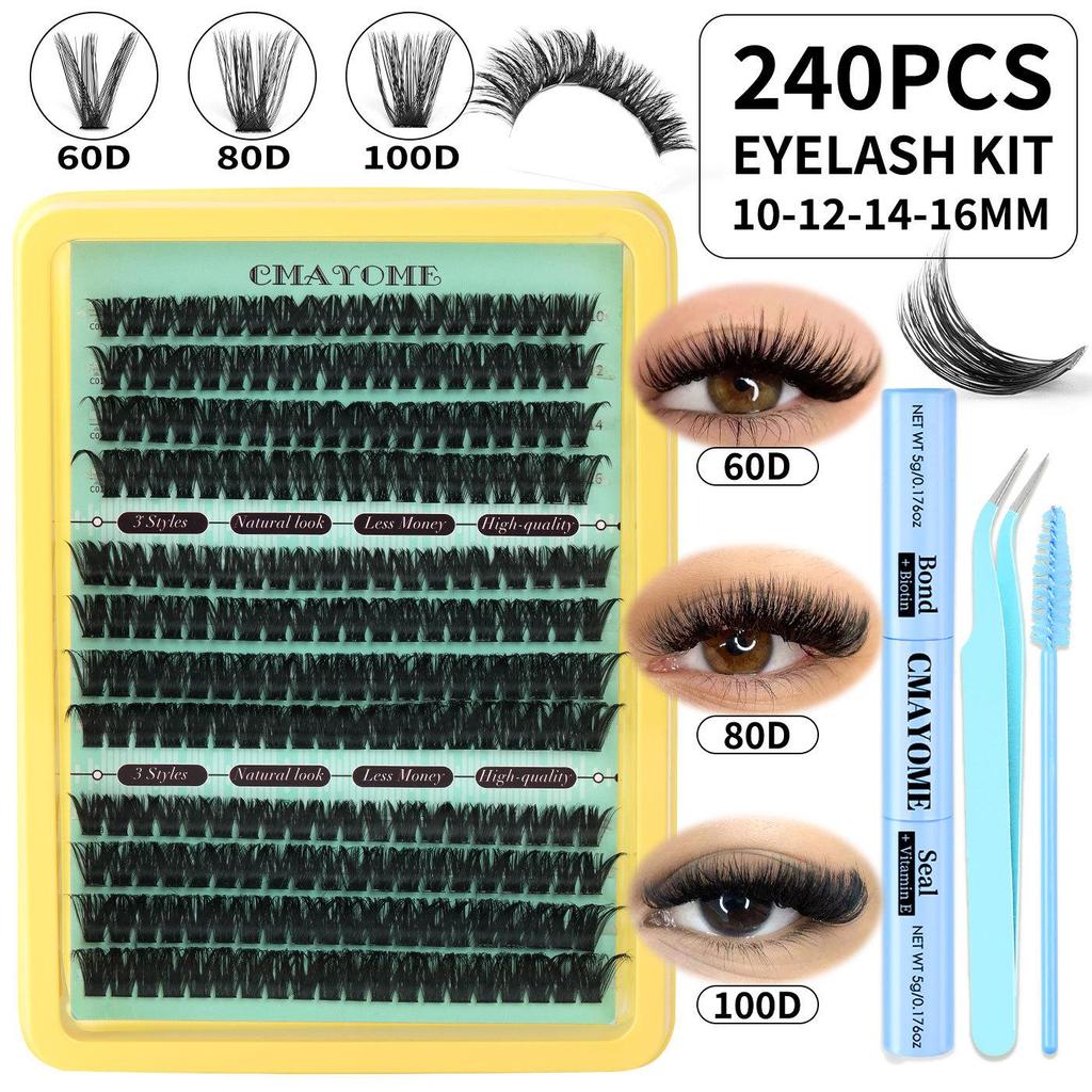 Mixed Pack Thick Curl Hot Melt Stem False Eyelashes - Cross-border DIY Large Capacity 60D/80D Segmented Single Cluster Design