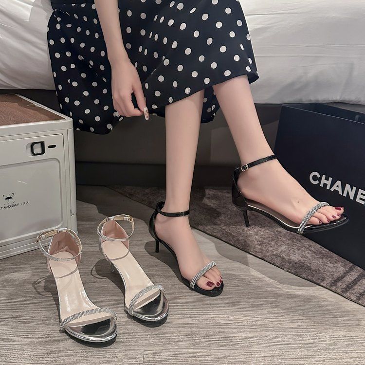 French niche design open-toed rhinestones with sandals 2025 new thin heels versatile sexy high heels women