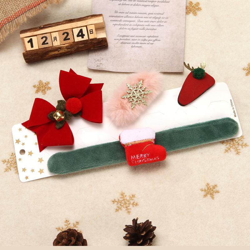 Christmas Snap Ring Four-piece Set Christmas Small Gift Gift Bow Cute Hair Accessories Set