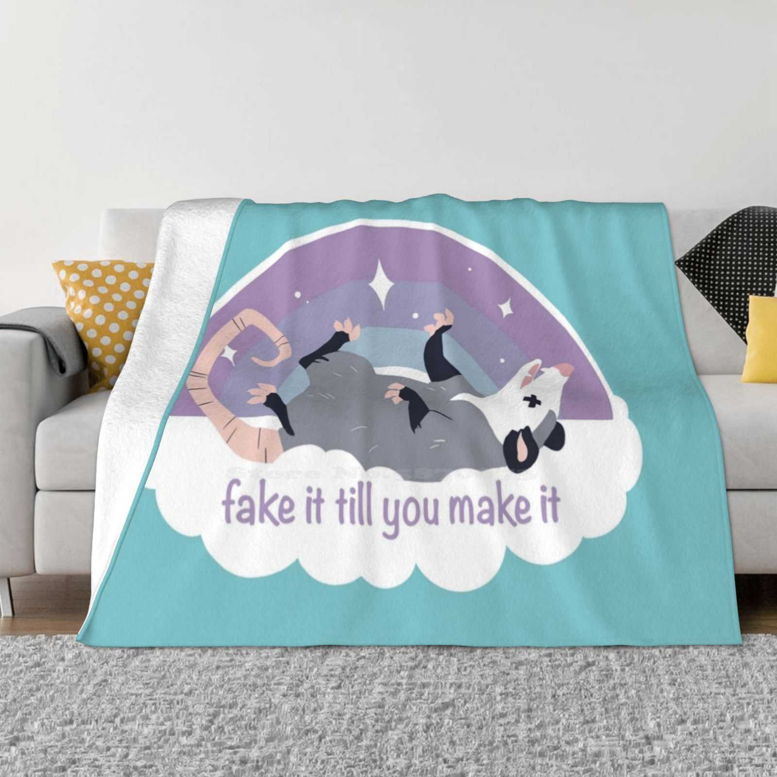 Fake It Till You Make It Latest Super Soft Warm Light Thin Blanket Opossum Death Funny Morbid Dark Comedy 30x40in