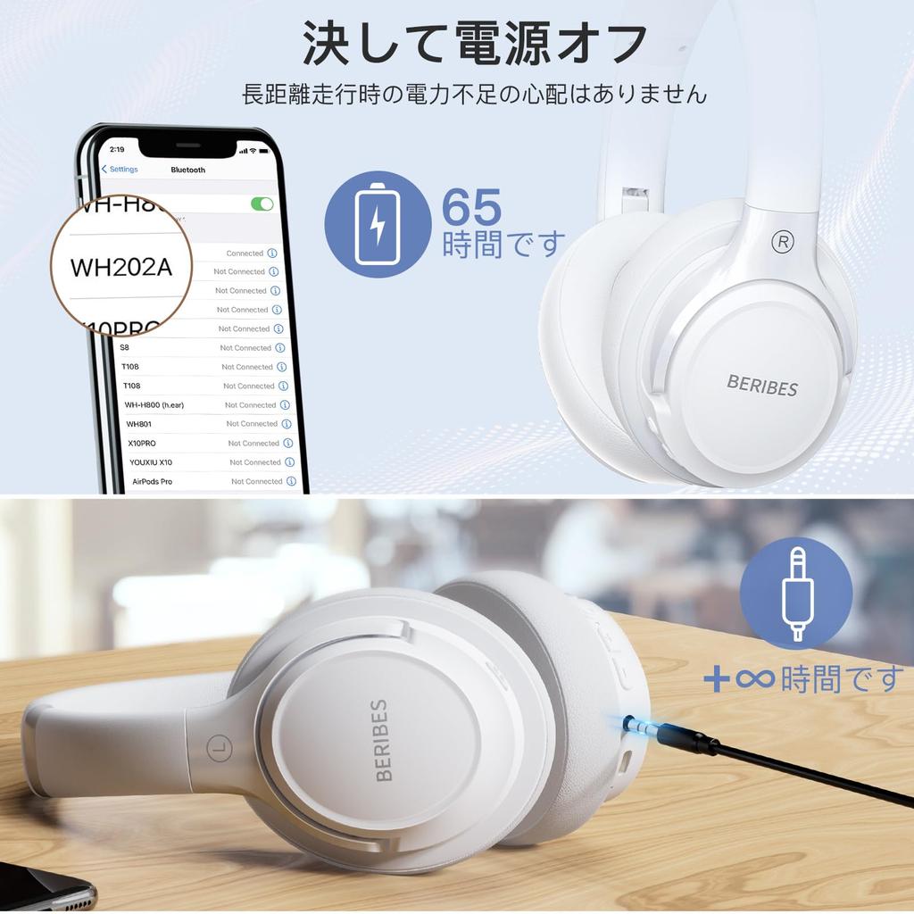 BERIBES Bluetooth Headphones, 65-Hour Playback, 6 EQ Modes, Wireless Headphones, Bluetooth 6.0, Weighing Only 180g, Comfortable Fit, Built-in