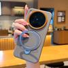 For Vivo X300 and Vivo X300 Pro Case Magnetic Metal 360° Rotation Holder Stand Grid Pattern Leather Good Grip Soft Back Cover