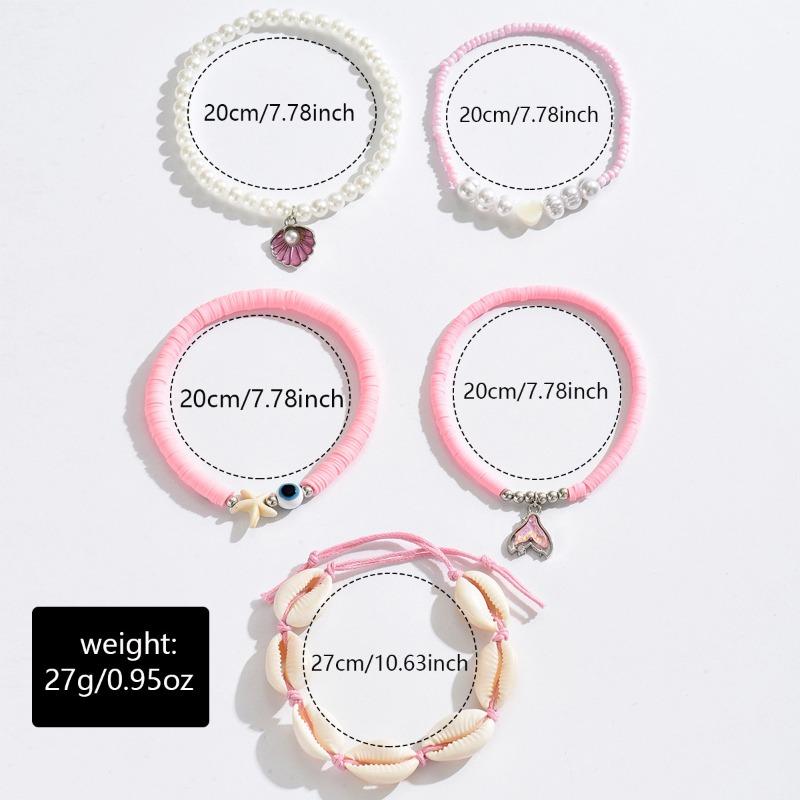 Shell Bracelet Jewelry, Summer Ocean Wind Starfish Jewelry, Pink Soft Pottery Pearl Bracelet for Women