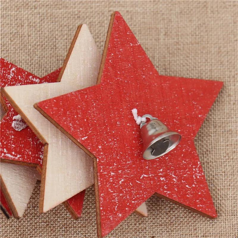 Christmas Wooden Bell Pendant, Creative Five Pointed Star Snowflake Christmas Tree Three-dimensional Small Hanging Decoration