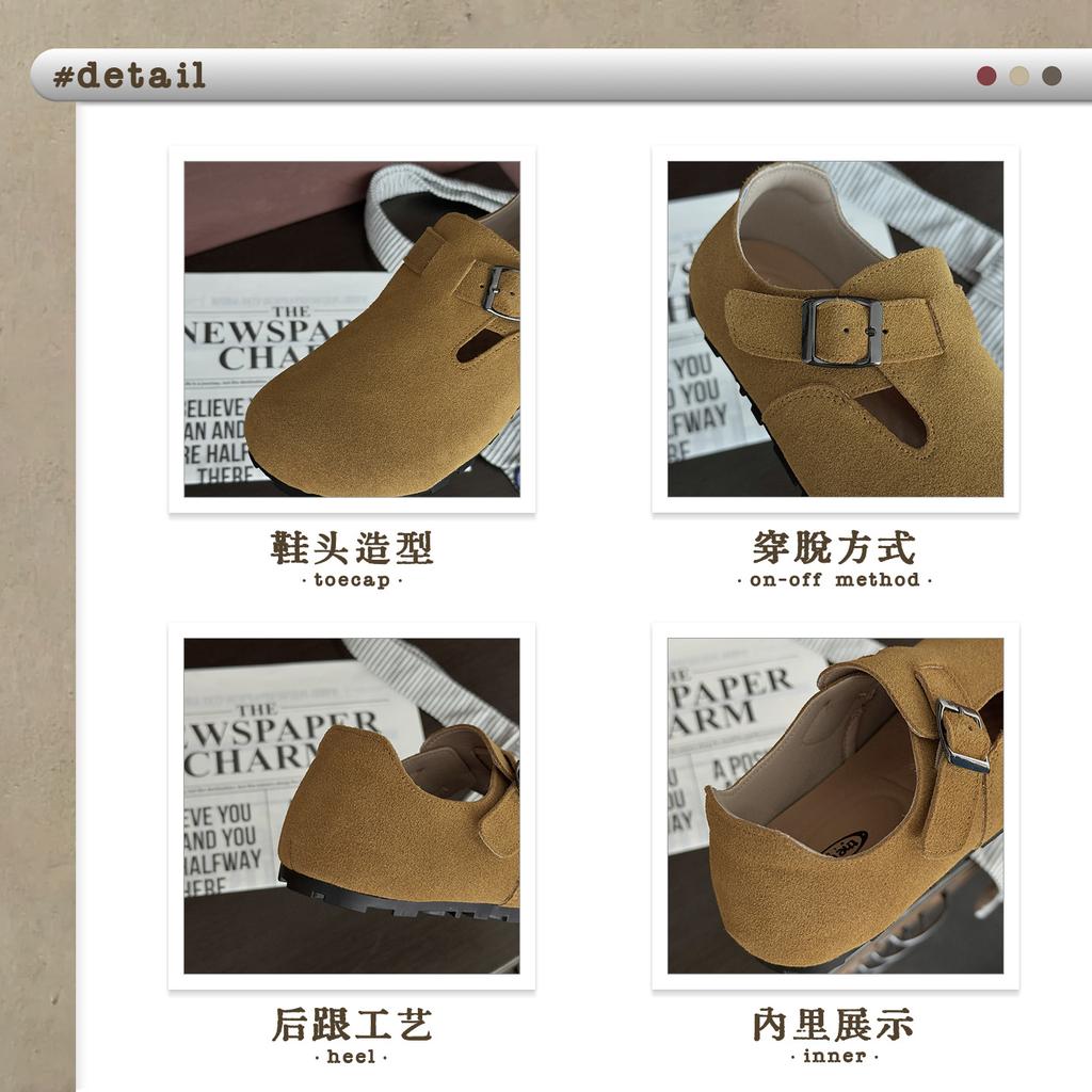 XSHX Adult Boken | First layer cashmere leather women's shoes leather shoes Velcro retro versatile casual