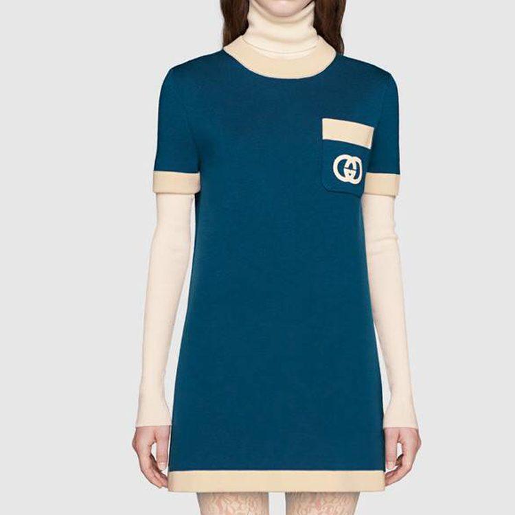 Gucci Short Sleeved Dress Women's Blue 606015-XKA4A-4492