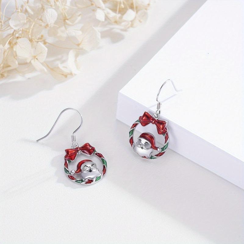Style Christmas Snowman Bow Circle Drop, Hook Earrings Jewelry Gift 1 Pair