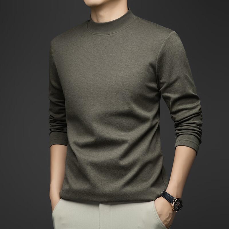 Yalu Men's Wool Blend Semi-High Neck Long Sleeve T-Shirt