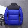 Men Cotton Coat Stand Collar Long Sleeve Patchwork Color Cotton-Padded Jacket with Pockets Zipper Placket Windproof Cuffs Cotton Outwear
