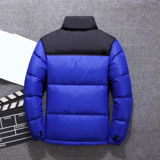 Men Cotton Coat Stand Collar Long Sleeve Patchwork Color Cotton-Padded Jacket with Pockets Zipper Placket Windproof Cuffs Cotton Outwear