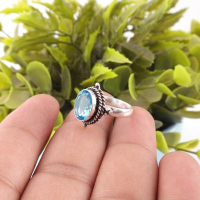 Pietra Preziosa Topazio Azzurro Svizzero Gioiello in Argento Sterling 925 Fatto a Mano Anello Bellissimo RR-9-5