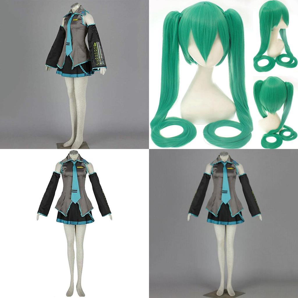 Exquisites Hatsune Miku Vocaloid Cosplay Kostüm Perücke Oberteile Kleid Krawatte Komplettes Outfit