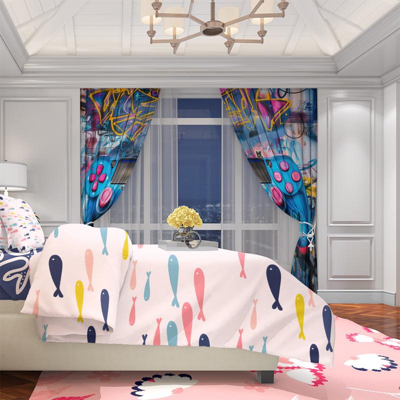 2Pcs-PS5 - Printed curtain -100% polyester material, suitable for bedroom curtains and living room decoration;