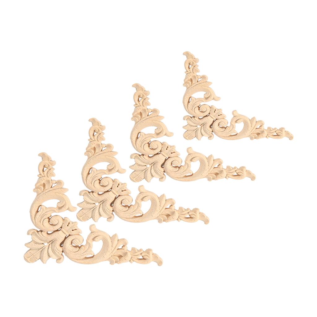 4 STÜCKE Gummi Holz Geschnitzte Ecke Onlay Applique Möbel Blume Form Unbemalt 12x12 cm