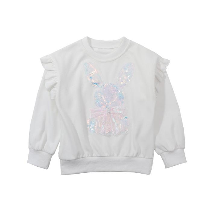 Spring Girls Cartoon Lace Trim Thin Sweatshirt Stylish Long Sleeve Top For Kids 90 белый