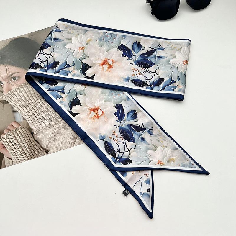 Double-sided Long Strip Small Silk Scarf Women's Professional Wear Spring and Summer New Decorative Small Scarf Tied Hair Band Streamer