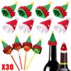 30/1Pcs Mini Santa Hats Christmas Wine Bottle Covers Lollipop Candy Hat Xmas Kids Gifts Navidad Party Table Dinner Decorations