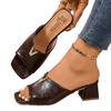 Women's Wide Width Single Strap Slides, Chunky Heel V-Decor Sandals, Outdoor Summer Slippers for Women