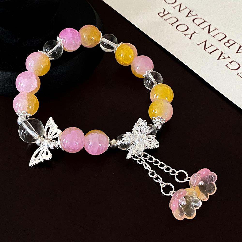 Popcorn Flower Butterfly Bracelet - Sweet Forest Style Glass Beaded Bracelet for Women or Best Friend Gift