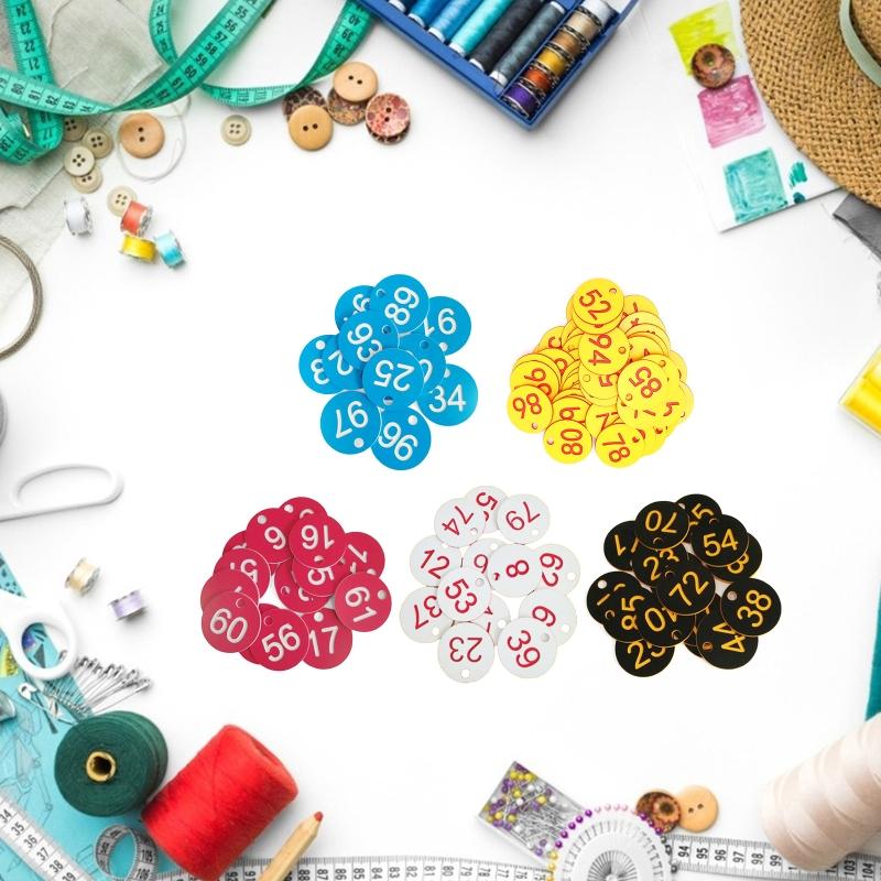 1-100 Číselné štítky Plastový označovací štítek pro věšák na oblečení Kulaté štítky s dírkou Snadné připojení k klíčenkám a šňůrkám