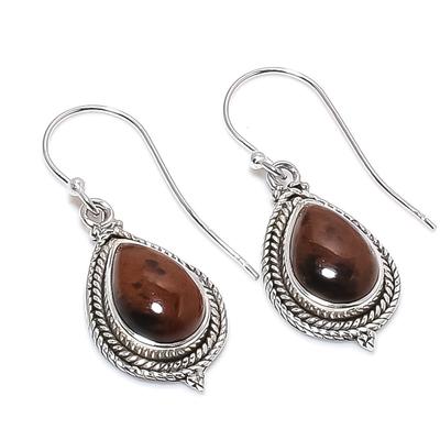 Natural Mahogany Obsidian Gemstone 925 Solid Sterling Silver Earring 1.25" Q3C09