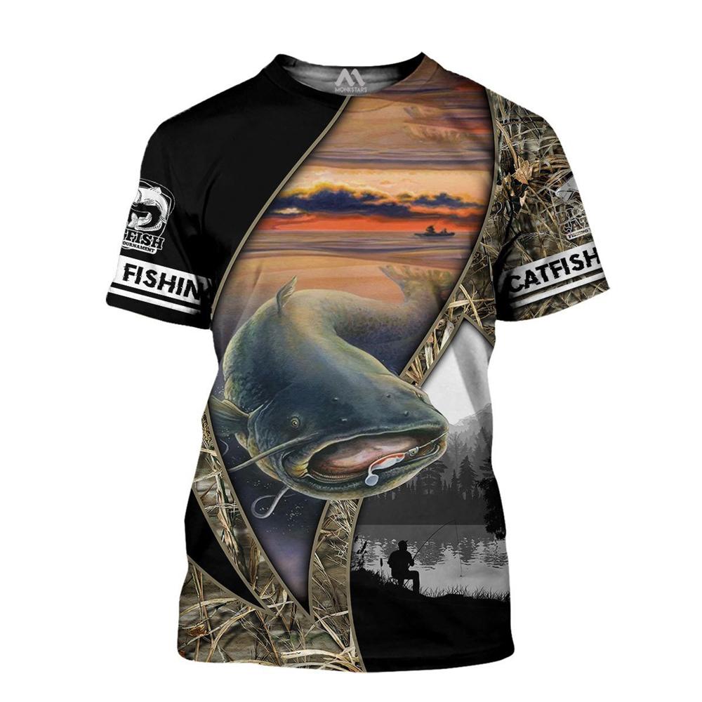 Vintage T Shirt for Mens Fishing 3D Print Outdoor Sports Short Sleeve Top Casual Man's T-Shirt Loose Tee Graphic Men Clothing