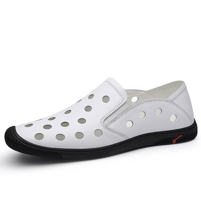 Oddychające oryginalne skórzane męskie sandały mokasyny męskie biznesowe sandały ręcznie robione skórzane buty męskie sandały