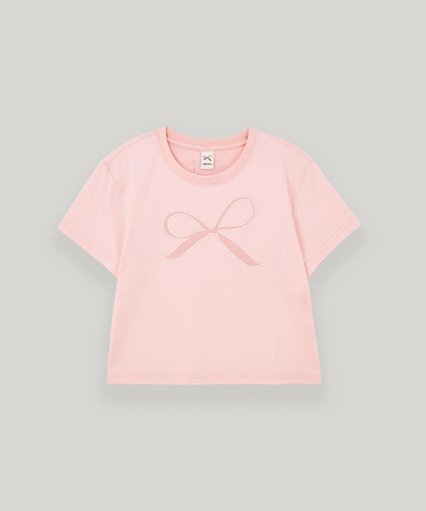 UBEIGE Ribbon Semi-Crop Short Sleeve T-Shirt (Pink)