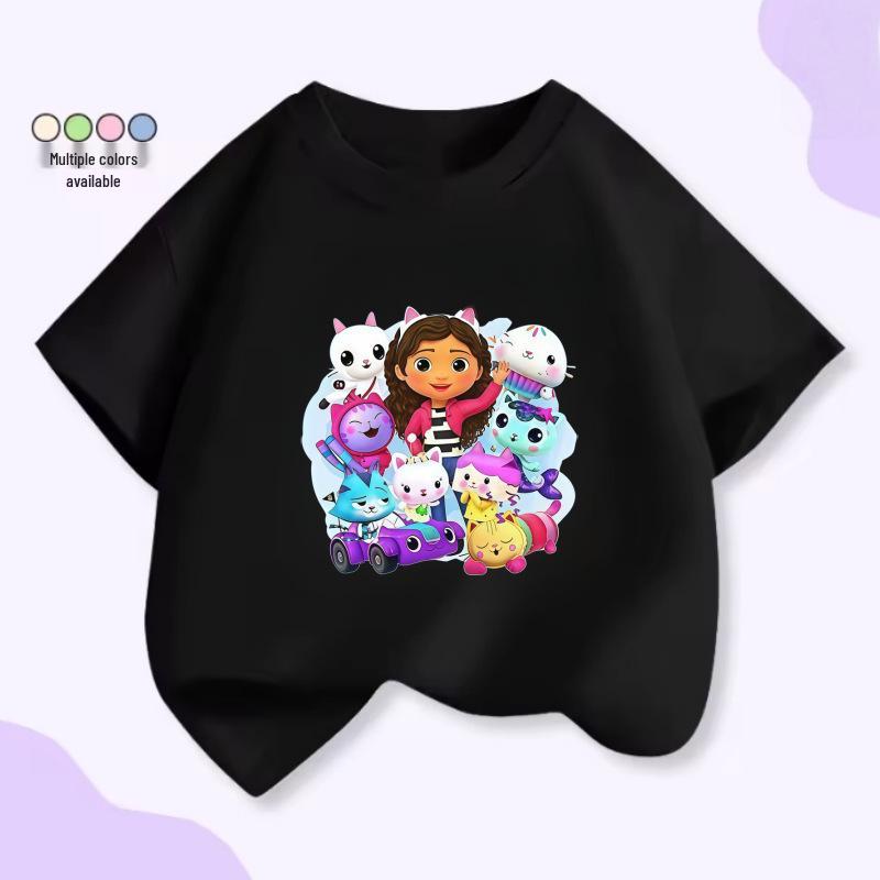 Gabby s Dollhouse Kids Cartoon T-Shirt: Summer Short Sleeve Round Neck 100 cm чёрный