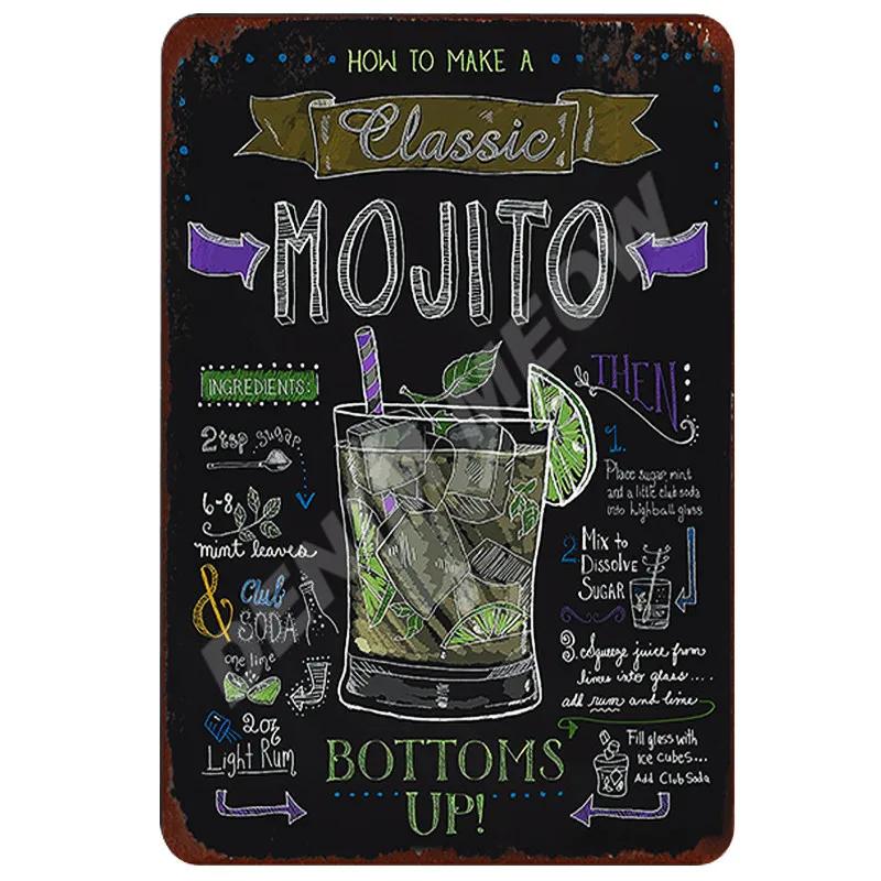 Cocktail Ingredients, Vintage Rum Punch Metal Plates, Mojito Metal Sign, Bloody Mary, Painting Wall Posters, Home Decor, WY50